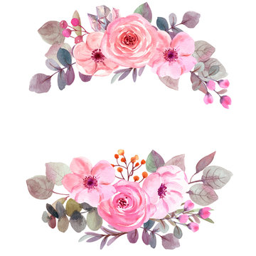 Fototapeta watercolor flowers. floral illustration, Leaf, Botanic composition for wedding or greeting card. branch of flowers - abstraction rosesleaf. collection garden and wild, forest herb, flowers, exotic lea