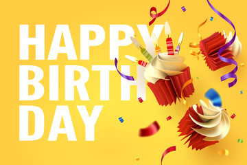 Paper art of falling cupcake, Happy birthday celebrate Stock Vector | Adobe  Stock