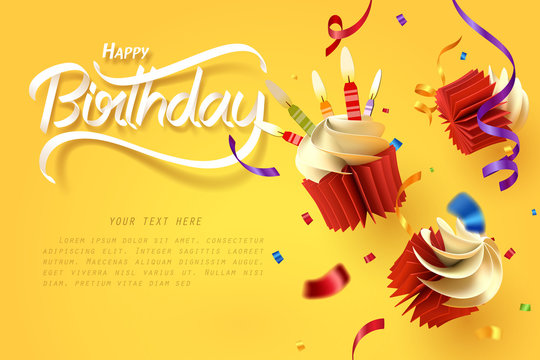 Paper art of falling cupcake, Happy birthday celebrate