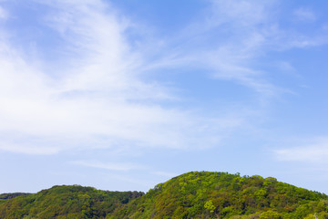 Fototapeta na wymiar 和歌山県加太の青い空と緑の山