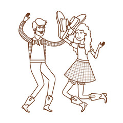 farmers couple dancing with straw hat