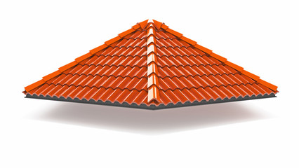 3d roof on the white background. 3d rendering,red roof tile isolated on the white background,Tile with structure on the white background