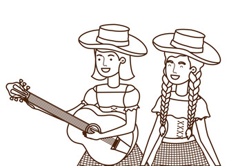 farmers women with musical instrument