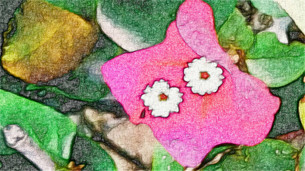 Funny Pink flower with eyes pencil drawing
