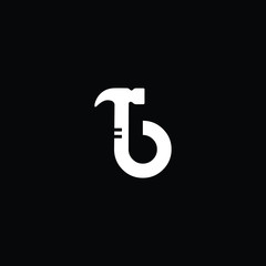 B letter construction logo vector with hammer in white  - obrazy, fototapety, plakaty