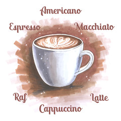 Cup of coffee in sketch og hand drawn illustration