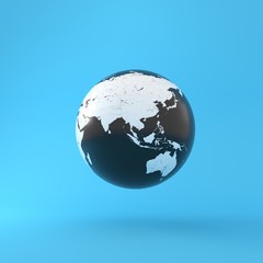 Planet Earth with wire frame isolated on blue  background. Elements of this image furnished by NASA. 3D Render.