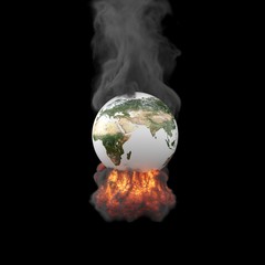 Exploding planet Earth isolated on black background. Elements of this image furnished by NASA. 3D Render.