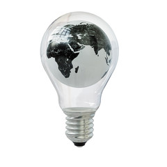 Planet Earth with wire frame in light bulb isolated on white background. Elements of this image furnished by NASA. 3D Render.