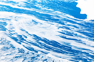 aerial of frozen glacier in Alaska