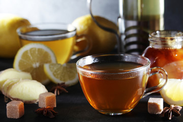 Hot tea with lemon and ginger	