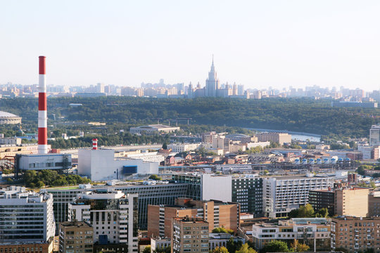 Main building of Moscow State University, view from Hotel Ukraina