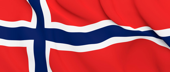 National Fabric Wave Closeup Flag of Norway Waving in the Wind. 3d rendering illustration.