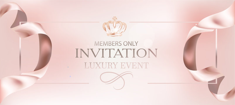 Invitation card with elegant rose ribbons. Vector illustration