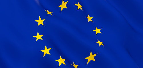 National Fabric Wave Closeup Flag of European Union waving in the wind. 3D illustration of the EU flag waving