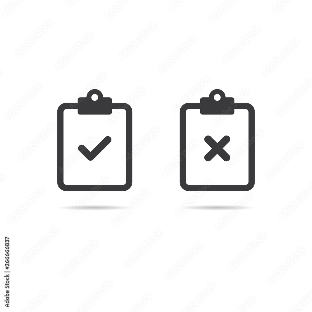 Poster clipboard icons with check mark and x mark