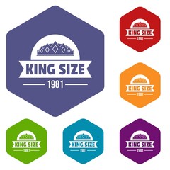 Medieval king icons vector colorful hexahedron set collection isolated on white 