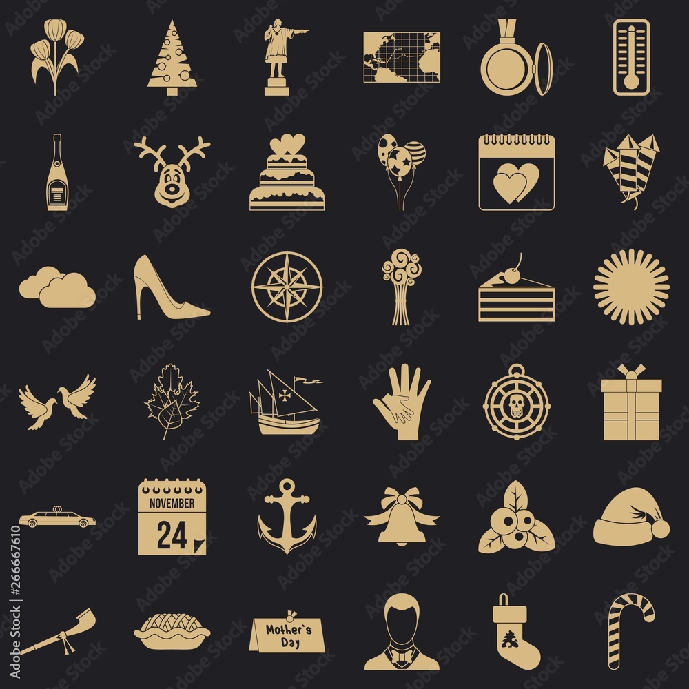 Aufkleber festive day icons set. simple style of 36 festive day vector icons for web for any design