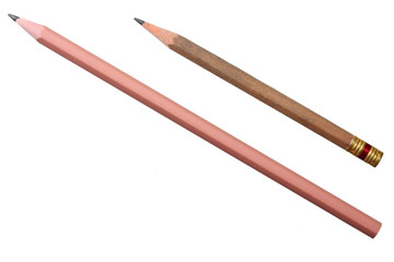 wooden pencil isolated on white background. top view