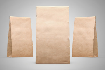3d illustration Tea coffee paper packaging mockup. Food foil package bag. Snack sachet pack isolated