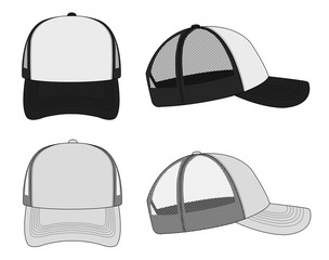 trucker cap / mesh cap template illustration set (black&white / gray)