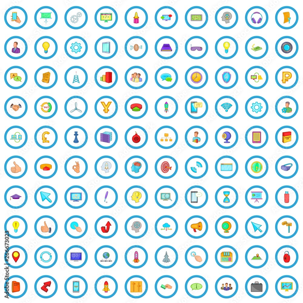 Poster 100 web design icons set in cartoon style for any design vector illustration