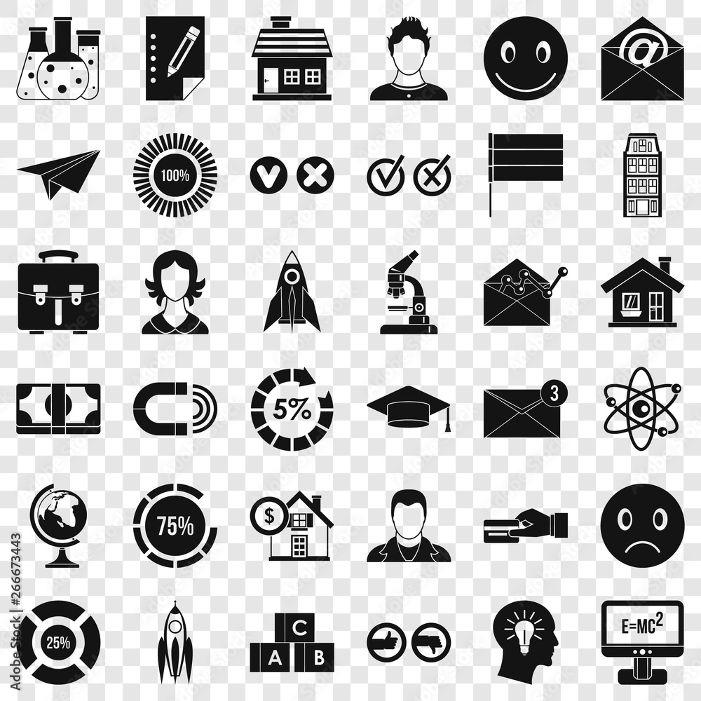 Poster computer learning icons set. simple style of 36 computer learning vector icons for web for any desig