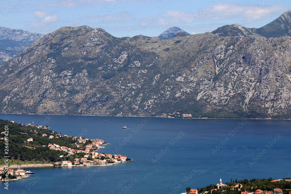 Wall mural bay of kotor in summer sea and mountains landscape montenegro