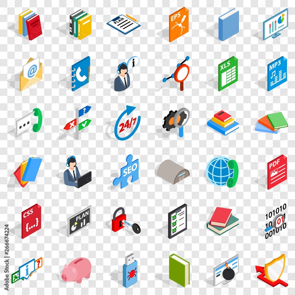 Poster Computer learning icons set. Isometric style of 36 computer learning vector icons for web for any design