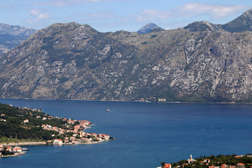 Fototapeta na wymiar Bay of Kotor in summer sea and mountains landscape Montenegro