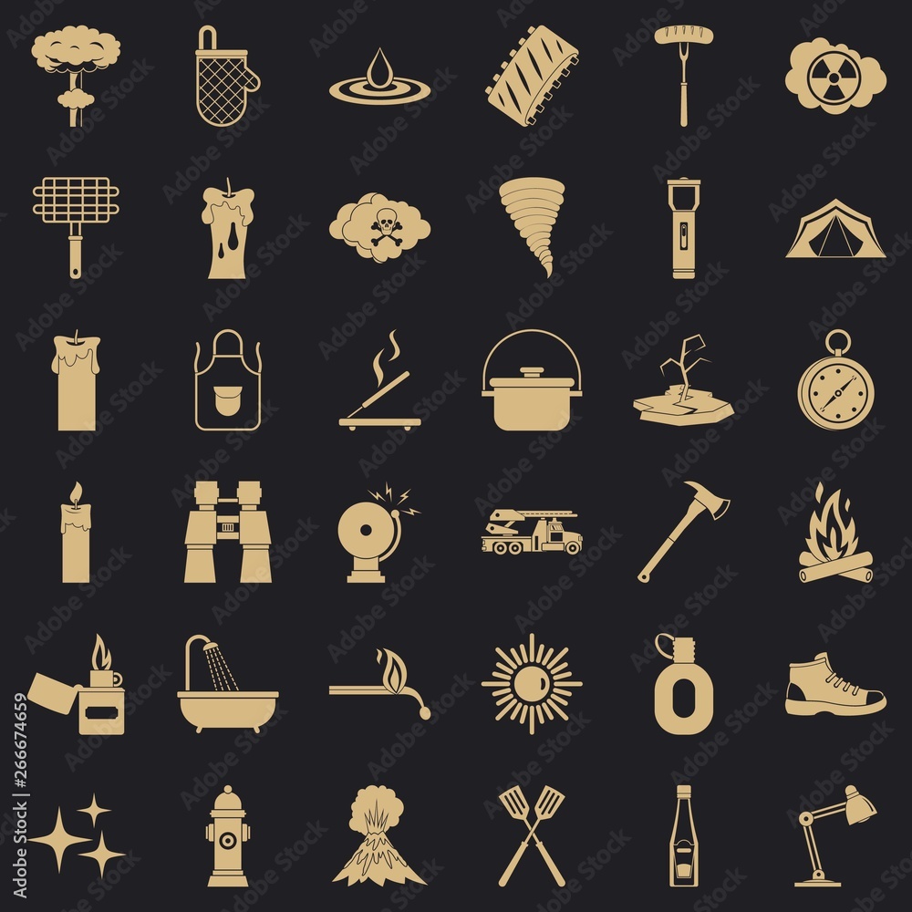 Poster fire icons set. simple style of 36 fire vector icons for web for any design