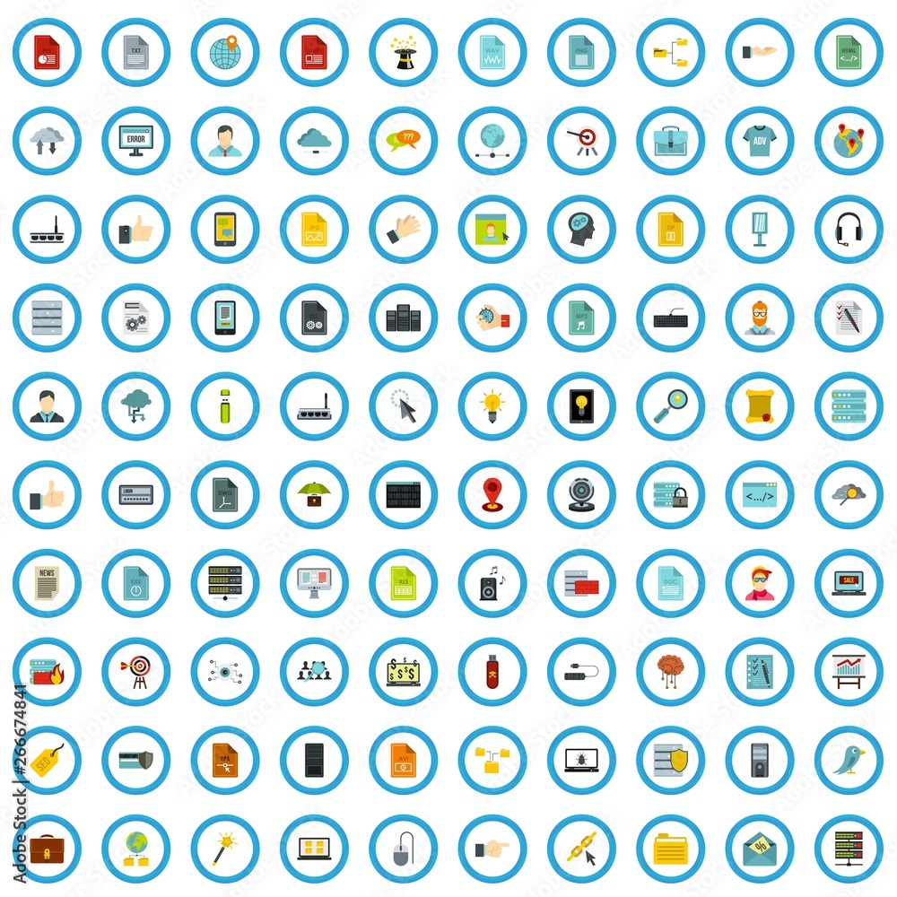 Poster 100 web development icons set in flat style for any design vector illustration