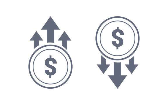 Colorful dollar up and down sign icon. Vector graphic illustration template. Isolated on white background.
