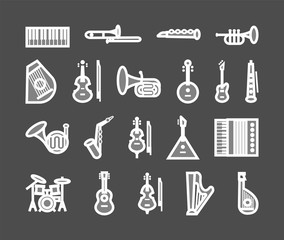 musical instruments set of icons. vector illustration on gray background