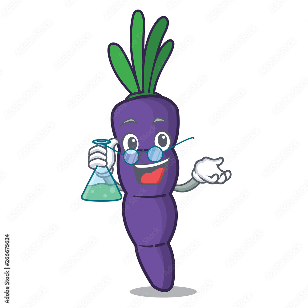 Sticker Professor purple carrot in a cartoon basket