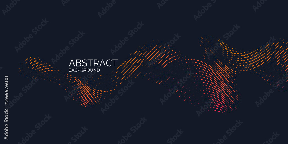Poster vector abstract background with dynamic waves, line and particles.