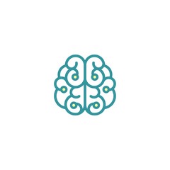 Blue line brain icon. Intellect, phsychology, knowledge simple pictogram isolated on white. flat vector illustration.