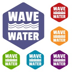 Wave water icons vector colorful hexahedron set collection isolated on white 