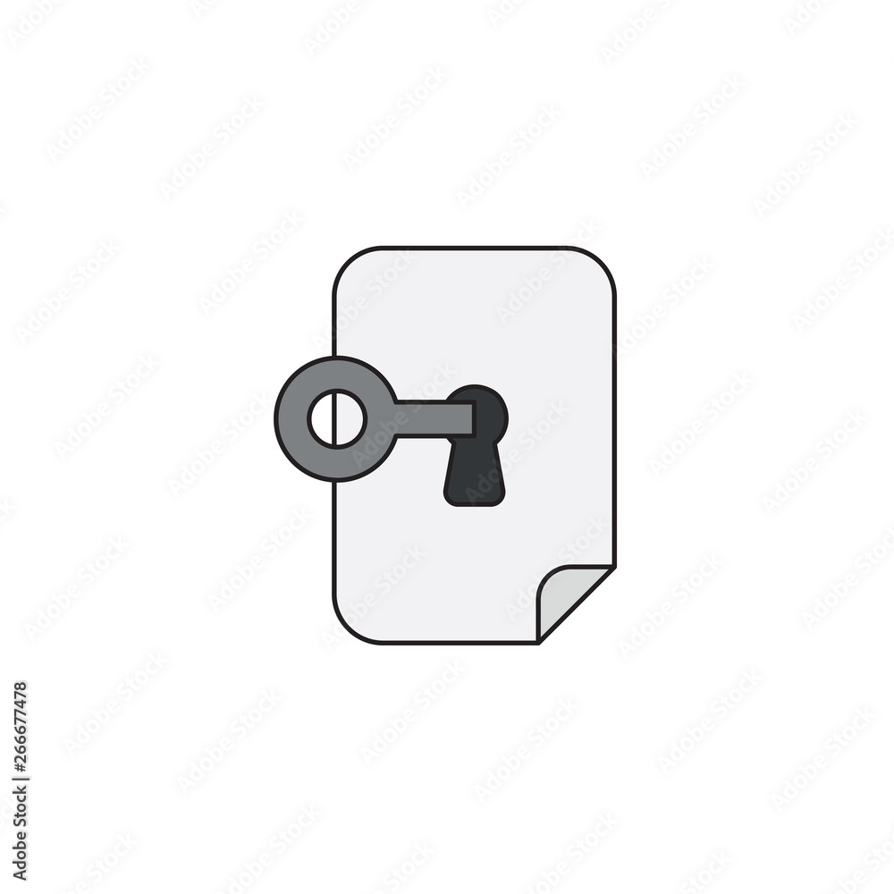 Poster vector icon concept of keyhole inside paper with key, lock or unlock.