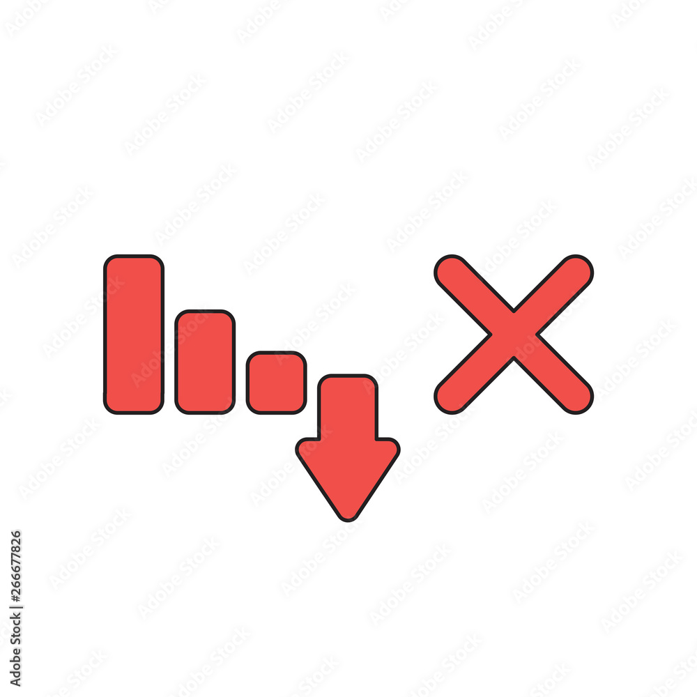 Aufkleber vector icon concept of sales bar chart graph moving down with x mark.