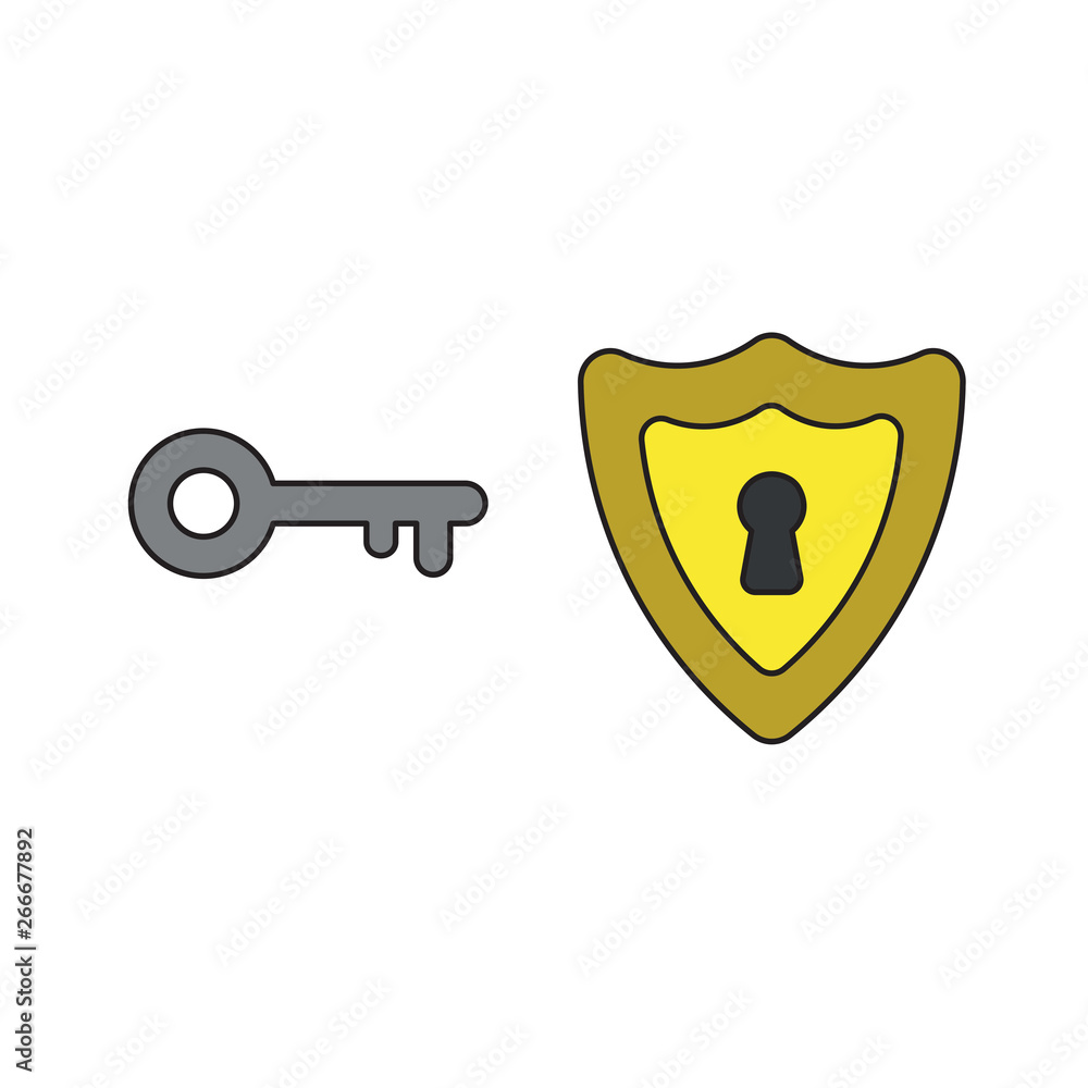 Poster vector icon concept of keyhole inside shield with key.