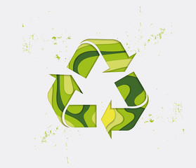Green recycling sign. Ecology background for t-shirt, poster, banner, flyer. Vector illustration