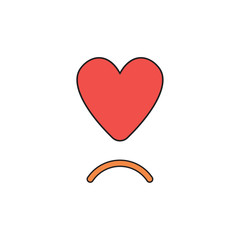 Vector icon concept of heart with sulking mouth.