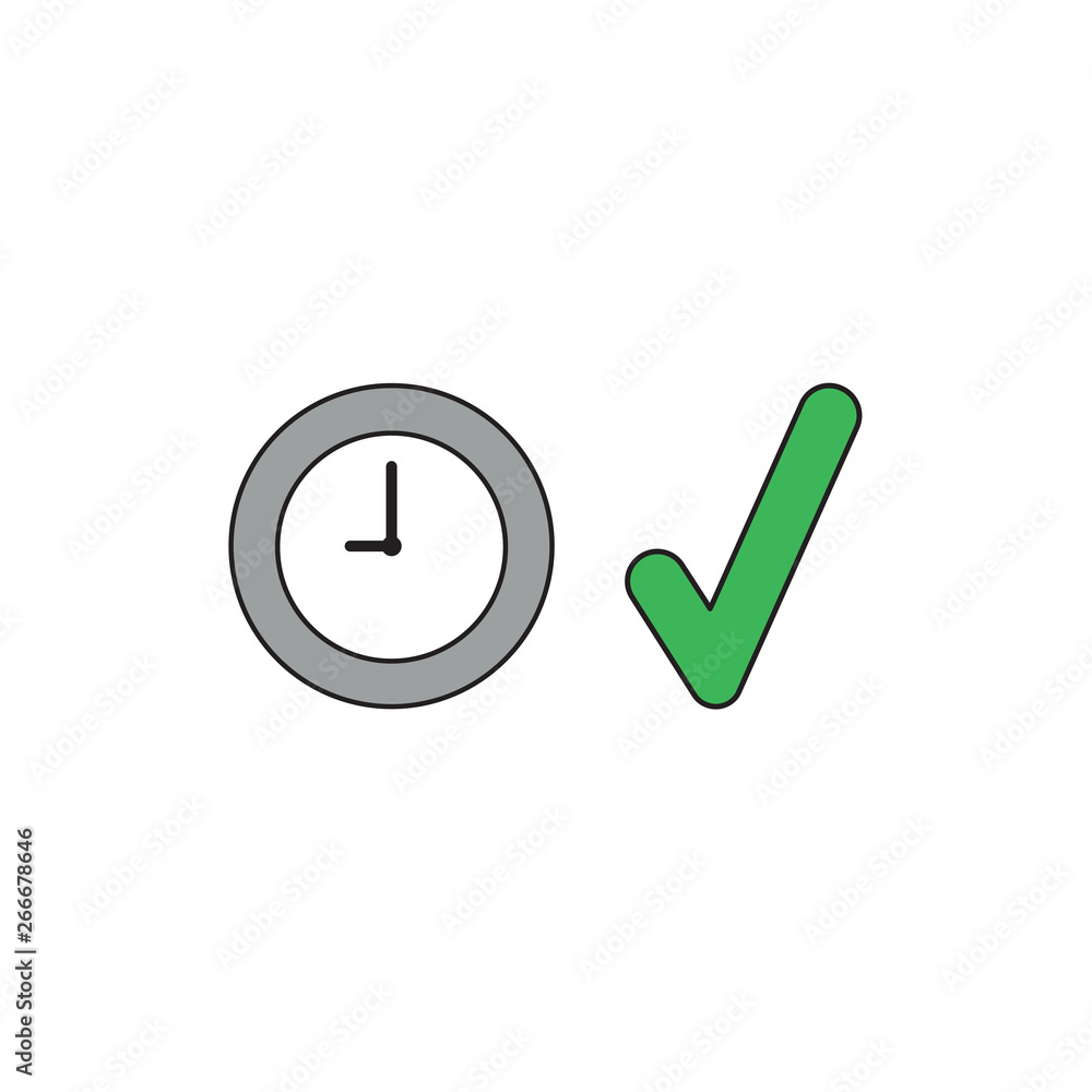 Poster vector icon concept of clock time with check mark.