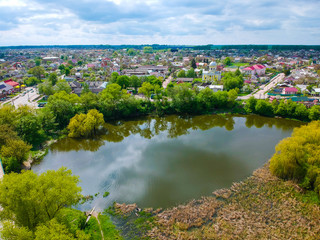 Fototapeta premium Berdichev city view from the top of the river Rotnad