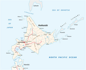 road map of japanese island hokkaido - obrazy, fototapety, plakaty