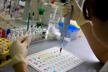 Tablet to determine the blood group, laboratory assistant