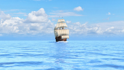 Vintage sailing ship in the sea on a sunny day. 3d illustration © Wire_man