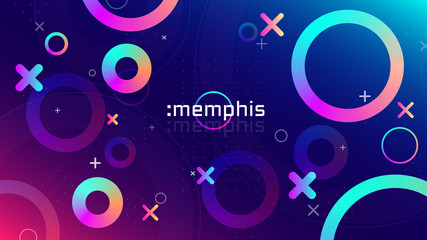 Memphis trendy background design, colorful gradient shapes wallpaper, vibrant color radial gradient