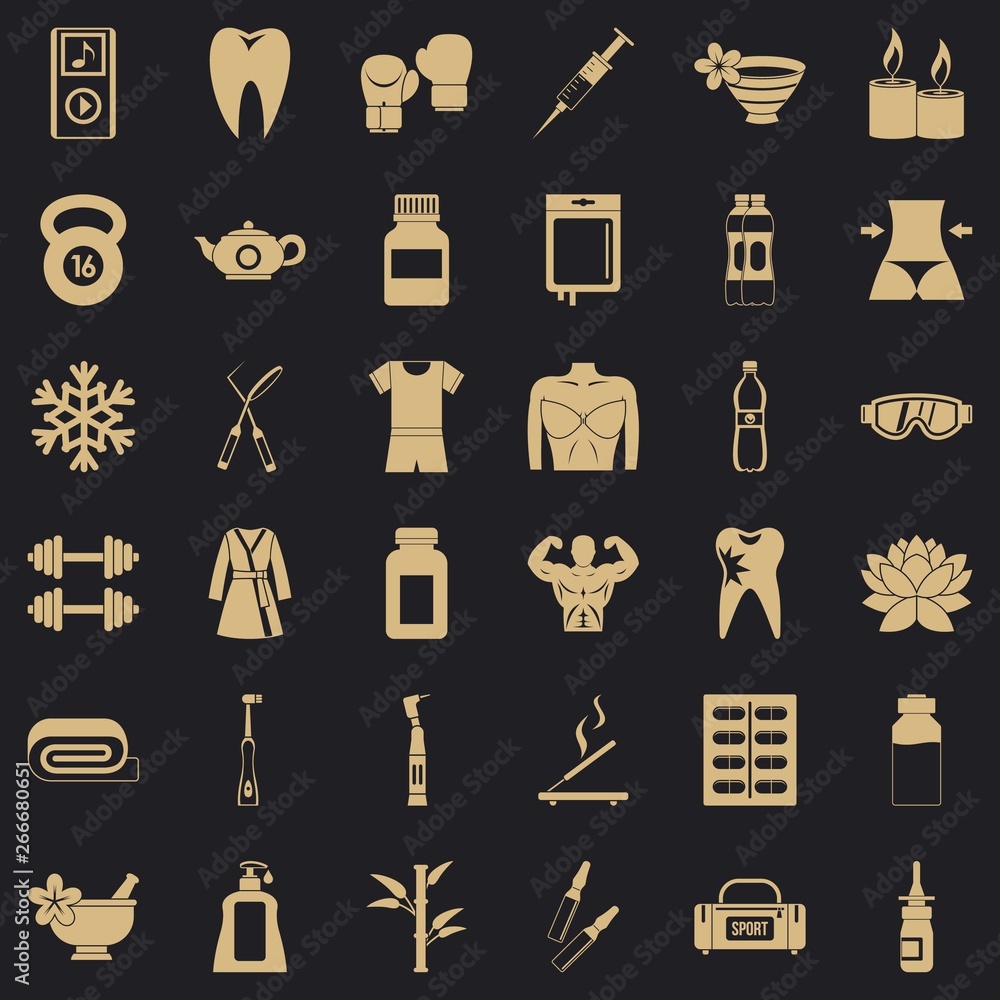 Poster fitbody icons set. simple style of 36 fitbody vector icons for web for any design